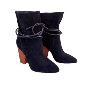 Urban Outfitters Black Suede Carla Slouchy Tie Ankle Boots Sz 6